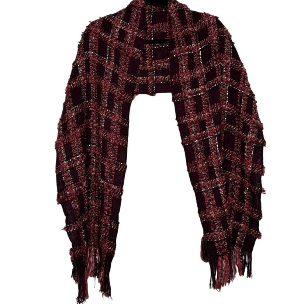 LOFT Plaid Scarf- Burgundy & Pink Tweed